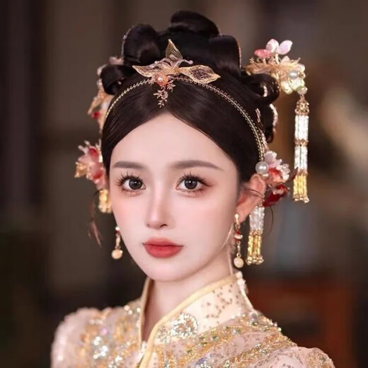 Beibeiyu Bridal Xiuhe Clothing Headwear 2024 New Chinese Style Wedding Atmosphere Xiuhe Hairpin Red Three Styles Xiuhe Hairdress + Ear Clip No Ear Hole Shooting