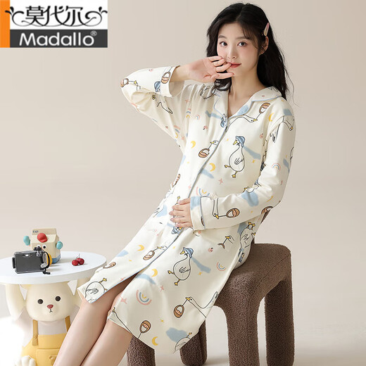 MODAL PRANDERSIONEN Women Pyjamas für den Geburtsrock mit Brustpolster Nachthemd im Frühling und Herbst reine Baumwolle vor und nach dem Geburtsgeburt stillt langärmelige Kleider 11991 m