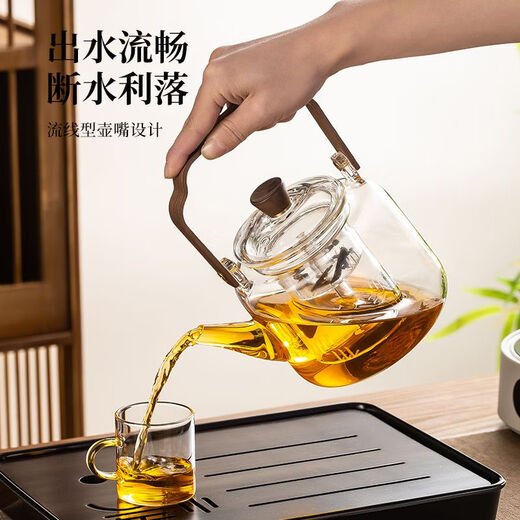 Cloud handle kettle large capacity steaming dual-purpose heat-resistant explosion-proof kettle tea set thickened glass tea kettle transparent color 1000ml