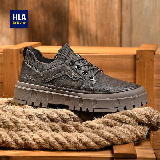 海澜之家（HLA）男鞋户外工装鞋男厚底耐磨鞋子男 棕色 41