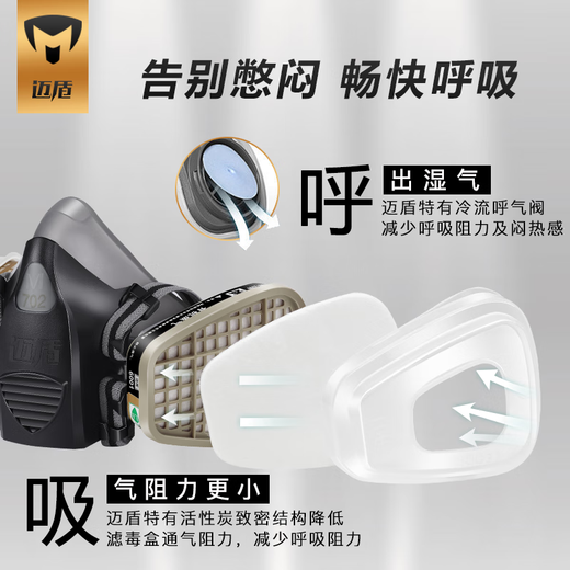 迈盾防毒口罩 防毒面具 逃生面具 防有毒气体活性炭口罩防甲醛喷漆口罩电焊口罩 702P七件套装