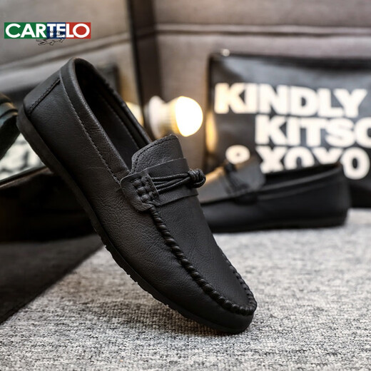 
CARTELO Summer Men's Shoes Loafers Men's 2025 Korean Style Men's Casual Leather Shoes Soft Sole Social Young Men's Youth Shoes D826 Black 42