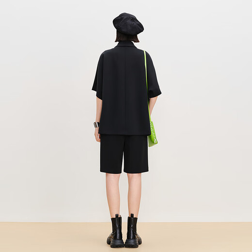 AUM (AUM) Easy Suit AUM 2025 Spring New Stretch Knitted Roman Cloth Black Shirt Shorts Black Jacket S