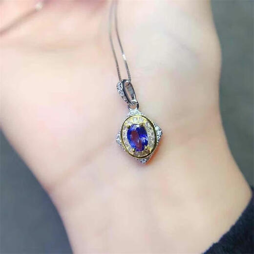 Fujiu natural tanzanite pendant for women 925 silver gold-plated two-color gemstone necklace 5*7mm new temperament birthday gift