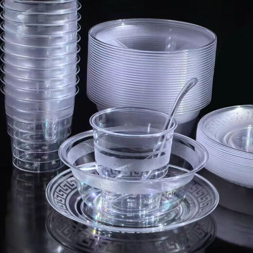 Disposable bowls, chopsticks, plates, cups and spoons set tableware thickened and hardened aviation environmental protection outdoor travel camping hotel banquet 5 sets 5 pairs of disposable chopsticks