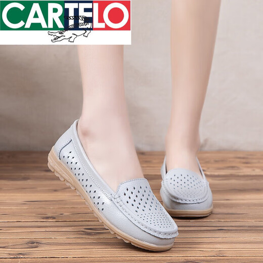 
CARTELO spring flat sole bean shoes soft sole middle-aged and elderly mothers shoes casual women single shoes beef tendon sole pregnant women shoes nurse women shoes 6629 hollow white 40