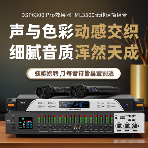 Melody digital pre-amp effector, professional karaoke audio amplifier, karaoke home ktv reverberator, audio processor anti-howling feedback suppressor, wireless microphone set DSP6300 Pro+ML3208 microphone (set)