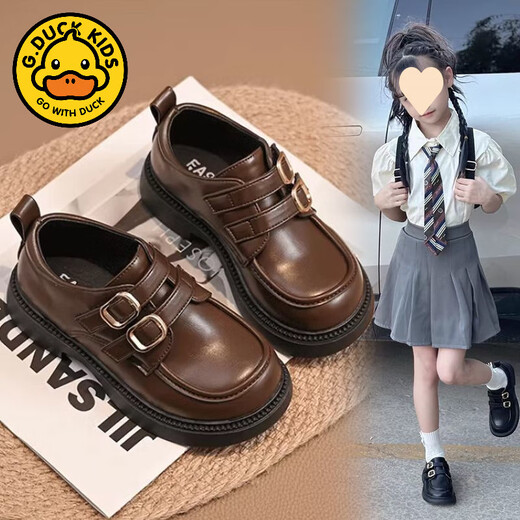 G.duck Girls' Small Leather Shoes Spring and Autumn Black Children's Performance Shoes Soft Sole British Style Student Princess Loafers for Middle and Large Children 929 Black 34 Inner Length 20.8cm