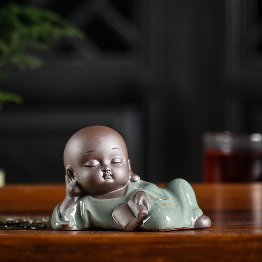 Cidetang flower pot ornaments, small monk Ge Kiln flower pets, desktop Zen mini ceramic ornaments, micro landscape bonsai landscaping equipment, Fuqin (Ge Kiln) Small