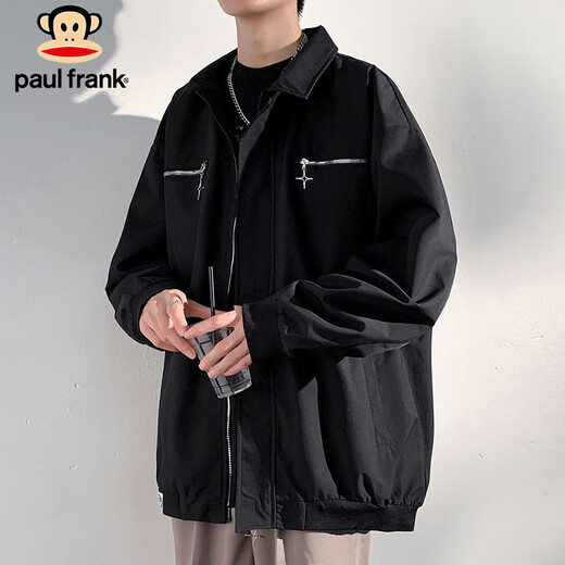 Chaqueta Paul Frank Chaqueta Casual de Primavera y Otoño para Hombre Tops Sueltos de Marca de Moda para Hombre Negro XL