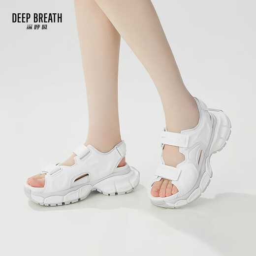 DEEP BREATH深呼吸女鞋休闲魔术贴厚底凉鞋女AX14110 白 37