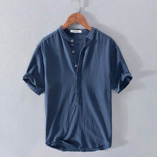 Playboy Cotton Leinen T-Shirt für Männer Sommer Retro-Leinen kurzärmeligte T-Shirt White Polo Hemd Ständer Kragen Ramie-Hemd Gezeiten Ice Seide Weiß L.