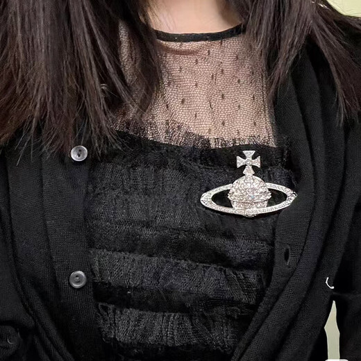 Vivienne Westwood Queen Mother Brooch Women's Genuine Saturn Full Diamond Brooch Suit Accessories Badge Gift for Men and Women Silver - Large