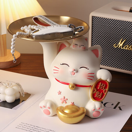 Yishangmei Lucky Cat Housewarming Gift New Year Entrance Ornament Key Storage Rack New Home Moving Gift Living Room Decor Lucky Cat+Storage Rack