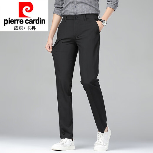 皮尔卡丹（pierre cardin）夏季新款男士薄款冰丝修身直筒西裤青年简约百搭品质商务休闲裤针 9923-黑色 31