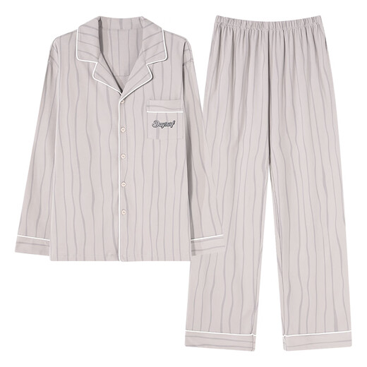 Pyjamas modal printanier et automne pour hommes purs en coton pure de grande taille à manches longues décontractées, le style d'été et d'hiver peut être porté à l'extérieur pour les vêtements à domicile omm12014 xl (recommandé 130-150jin [Jin est égal à 0,5 kg]))