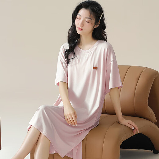 
Meijun nightgown with chest pad summer modal pajamas for women in summer thin simple short-sleeved pregnant women home clothes summer A11762 [with chest pad] M
