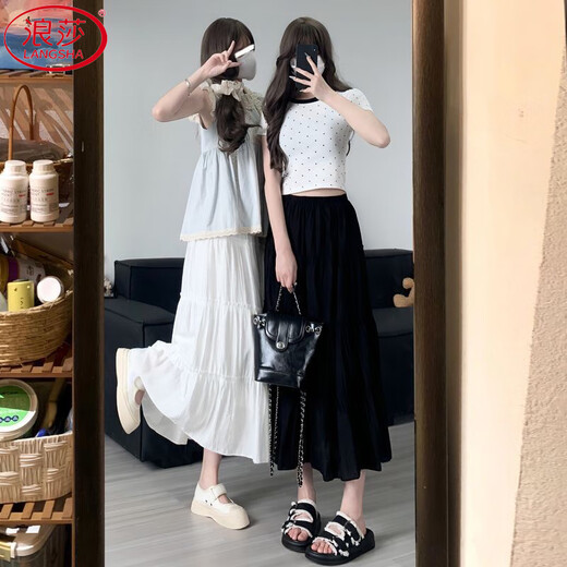 Langsha White Skirt Women's Autumn 2025 New High Waist Slim A-Line Puff Skirt Mid-Length Lace Cake Skirt