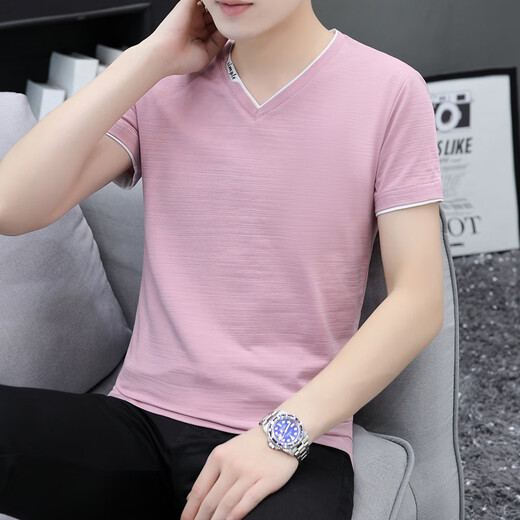 El fabricante de Vanke Eslite Batches una camiseta de manga corta de algodón puro color puro color puro de color puro para hombres con cuello en V de gran tamaño, azul y gris con cuello en V de gran tamaño, modelo 691 M. M M 90-115Jin [Jin equivale a 0.5 kg]