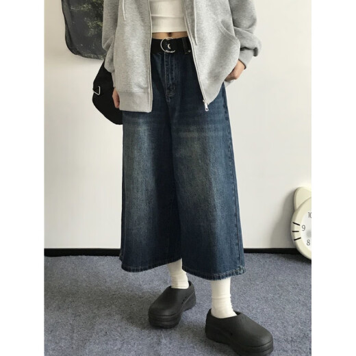 潮韵月高街直筒宽松美式复古水洗做旧牛仔短裤女显瘦阔腿七分裤子潮 6189 S 建议80-95斤