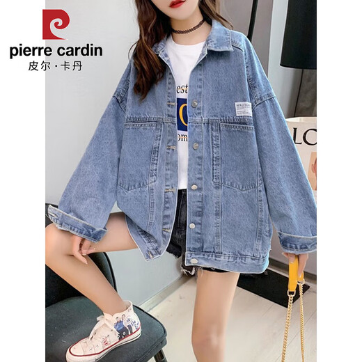 皮尔卡丹牛仔外套女学生韩版宽松早春外套春秋棒球服外穿牛仔衣2025新款潮 9926#蓝色 XL 【建议131--145斤】