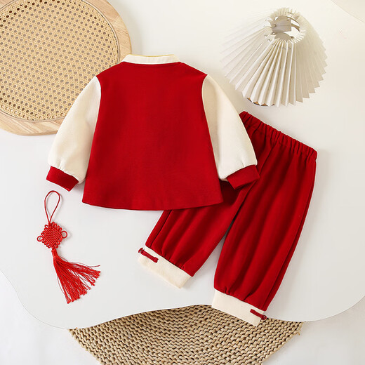 Mädchen Hanfu Anzug Frühlings- und Herbst Neues Baby Geburtstag Einjährige Kleidung Neues chinesisches Kinderwöchentliche Bankettkleidung rot 80 cm