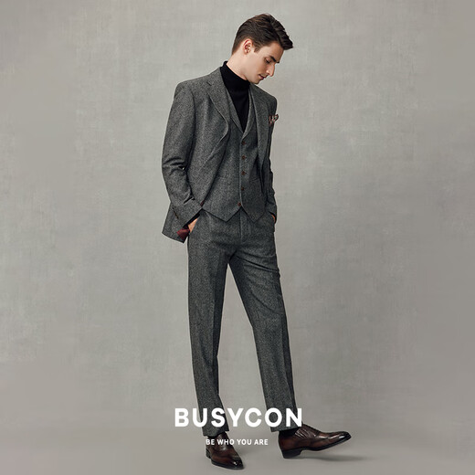 BUSYCON Wool Suit Men's Suit High-End Gray Groom Wedding Dress Men's Business Casual British Style Professional Formal Wear Gentleman Gray (Top + Vest + Pants) L 50 Reference Weight 135-145 Jin Jin is equal to 0.5 kg