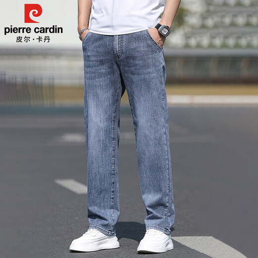 皮尔卡丹（pierre cardin）牛仔裤男士夏季薄款潮流宽松直筒休闲裤男士高端男装 复古蓝 32