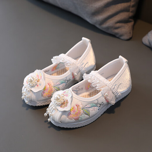 Si Yangs neuer Stil der gestickten Schuhe von Mädchen für die alten Kostümschuhe von Kindern für ethnische Stilbabys handgefertigte Stoffschuhe für Hanfu -Schuhe Performance Schuhe L05 Weiß 30 / Innere Länge 18,5 cm