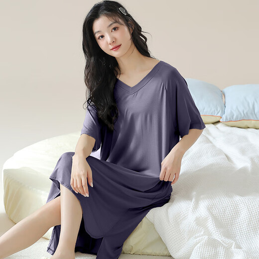 
Meijun nightgown with chest pad summer modal pajamas for women in summer thin simple short-sleeved pregnant women home clothes summer A11762 [with chest pad] M