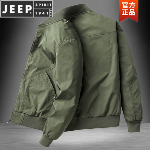 JEEP SPIRIT飞行夹克男休闲薄款工装外套男士春秋新款宽松秋冬防风男装棒球服 JWD9226军绿色-加棉 M