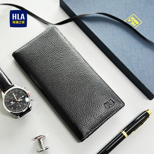 Hailan Home Hla Herren echte Leder Brieftasche Großkapazität Langes Geldbörsen für das Geburtstagsgeschenk des Vaters des Freundes Praktische Licht Luxus Black