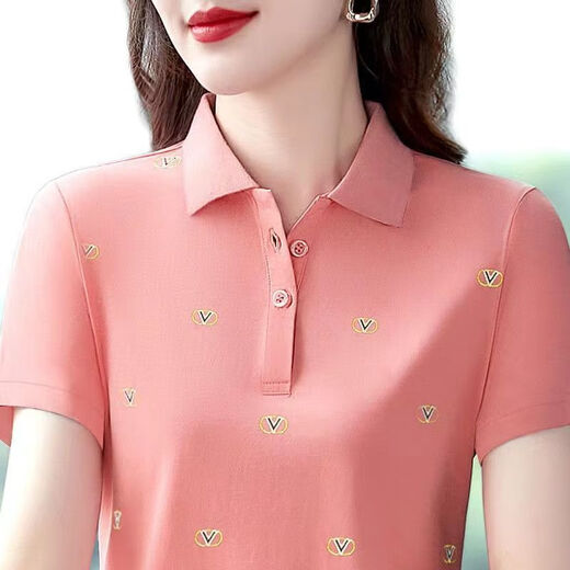 萱慕琳短袖t恤女士夏季新款洋气妈妈装外穿红色翻领大码polo衫上衣 lcx-1697蓝色 M  建议80-95斤