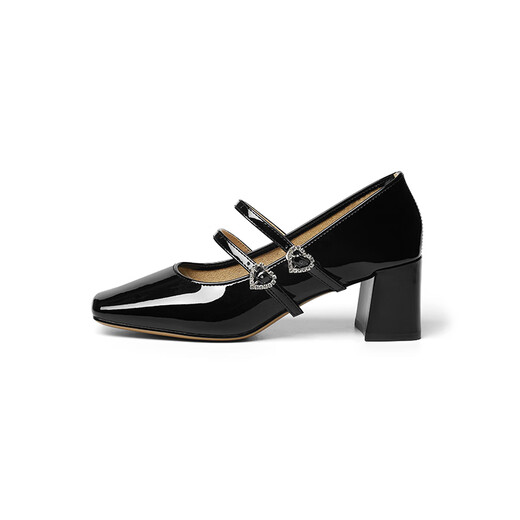 Rote Drachenfly High Heel Red Mary Jane Schuhe 2025 Neue dicke Ferse Frauenschuhe Hochzeitsschuhe französische Temperament kleine Lederschuhe WTB15281 Black 36