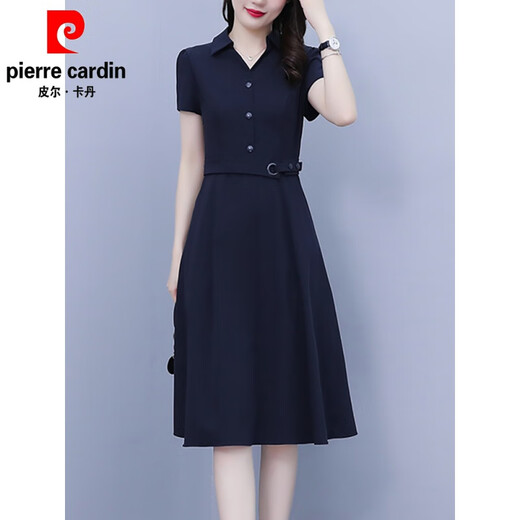 Pierre Cardin Brand Dress Ghiffon Summer 2025 Nuevo temperamento pequeño de gran tamaño y ropa de verano que abraza la cintura 9905 azul marino 4xl recomendado 160-175Jin [Jin iguala 0.5 kg]