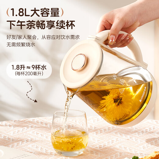 Chigo health pot multi-functional home small office water boiling fully automatic thickened glass tea brewing teapot flower tea fruit teapot electric kettle off-white filter model 1.8L