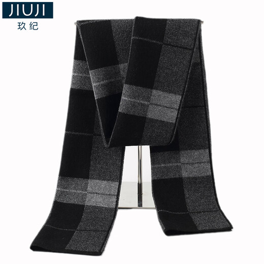 JIUJI cashmere scarf men's winter new fashion versatile thickened warm plaid wool scarf high-end gift box black