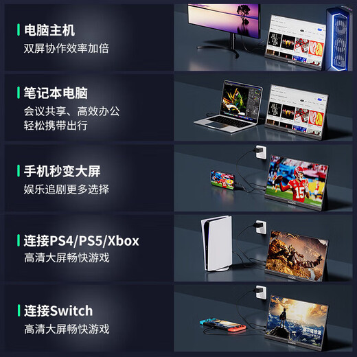 Arzopa 17,3-Zoll tragbarer Monitor, Mobiltelefon, Computer-Notebook, Expansionsbildschirm für Gaming-Konsolen, Sekundärbildschirm Anzeige A1 Max