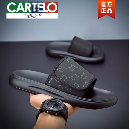 CARTELO Slippers Men's Summer 2025 New Fashionable and All-match Soft Sole Beach Shoes Men's Outdoor Waterproof and Odor-Repellent Flip Flops Black 6189 39
