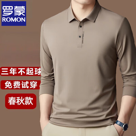 ROMON long-sleeved T-shirt men's spring and autumn 2025 new men's summer thin style anti-wrinkle casual polo base shirt black [3878] L 170 [120-140Jin [Jin equals 0.5 kg]]