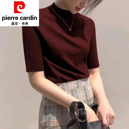 皮尔卡丹（pierre cardin）2025春夏修身显瘦T恤女经典百搭洋气纯色白色打底衫内搭上衣针织 3888黑色(中 袖) M (建议90-102斤)