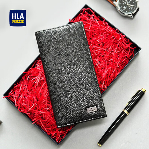 HaiLan Home HLA men's long wallet genuine leather large capacity wallet wallet for boyfriend's father's light luxury high-end birthday gift black