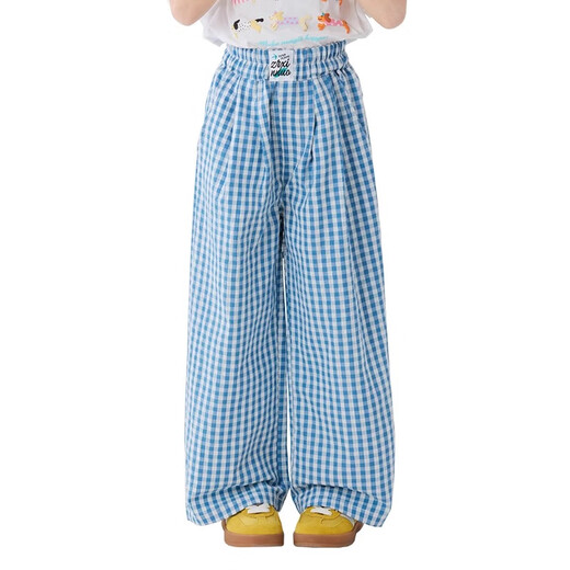 Pantalones a cuadros Pantalones a cuadros de la luna de las niñas Pantalones de la pierna ancha 2025 NUEVOS Pantalones azules de los niños Moda Summer Girls Clothing Children's Straight 15255 Blue Papasid + 15270 Azul cuadrado 110 cm