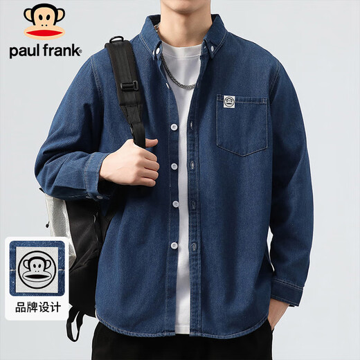 Paul Frank long-sleeved shirt men's spring and autumn casual denim shirt men's jacket men's trendy top men's dark blue L