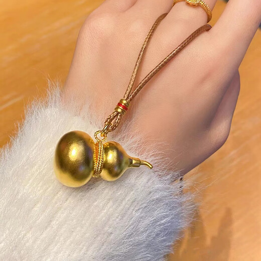 Chipan 18K new gold necklace women's fashionable Valentine's Day gift stretchable lanyard Fulu solid gourd pendant 2024 gourd pendant + leather rope (free exquisite bag