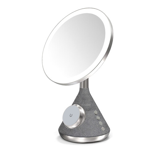POINTUCH Makeup Mirror Magnetic Wireless Charging Bluetooth Speaker LED Smart Fill-in Light Makeup Mirror Multifunctional Desktop Makeup Mirror Internet Celebrity Creative Gift Silver