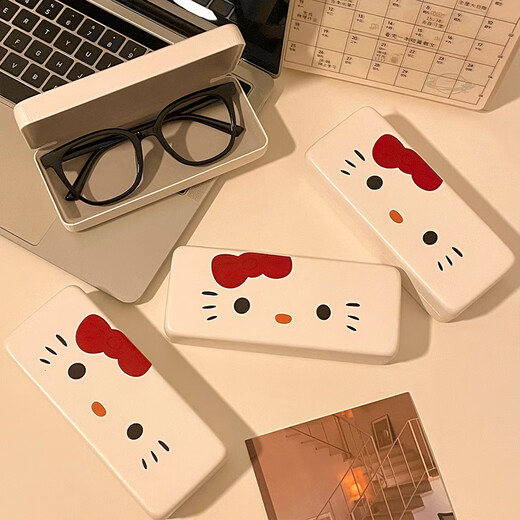 Caja de gafas Gran tamaño lindo para mujeres anti-compresión y caja de almacenamiento anti-caza de alumnos portátiles Nuevas gafas de sol Miopia Caja de gafas Katie Cat (con tela de gafas)