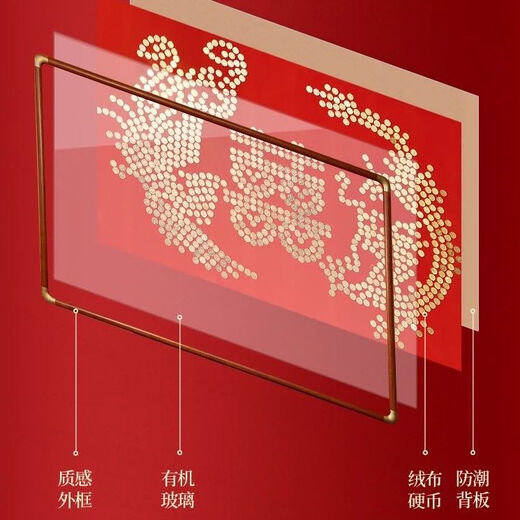 OQB Dragon et Phoenix Happy Coin Template Chengxiang 50 cents Cadre photo 5 Corner Velvet Tissu à la main Gift de mariage de bricolage pour un nouveau couple Feng Chengxiang 80120cm Couleur de couleur nécessite 829 pièces Template en tissu en molleton + Coin Glue (à l'exclusion des cadres photo)