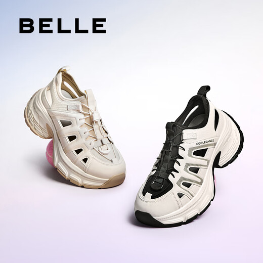 百丽（Belle）运动鞋女25夏新厚底透气涉水休闲鞋D5J1DBK5 白色/黑 37 (235mm)