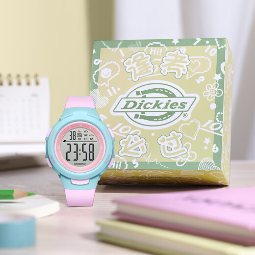 Dickies电子手表学生表运动大数字计时夜光防水儿童礼物CL-679 橙色